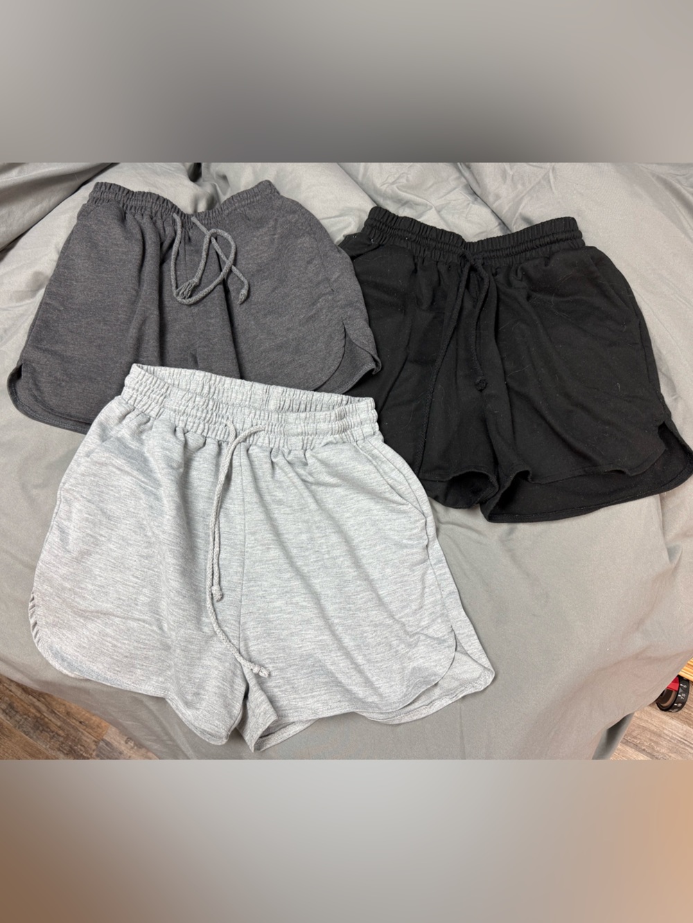 SHEIN Women’s Drawstring Athletic Shorts - Black, Charcoal & Light Gray
